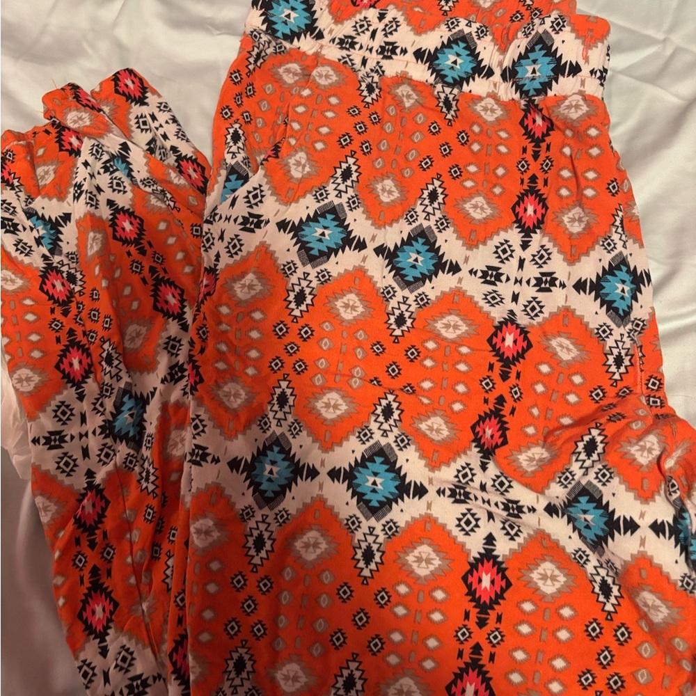 Cato Orange and Blue Patterned Straight Leg Pants